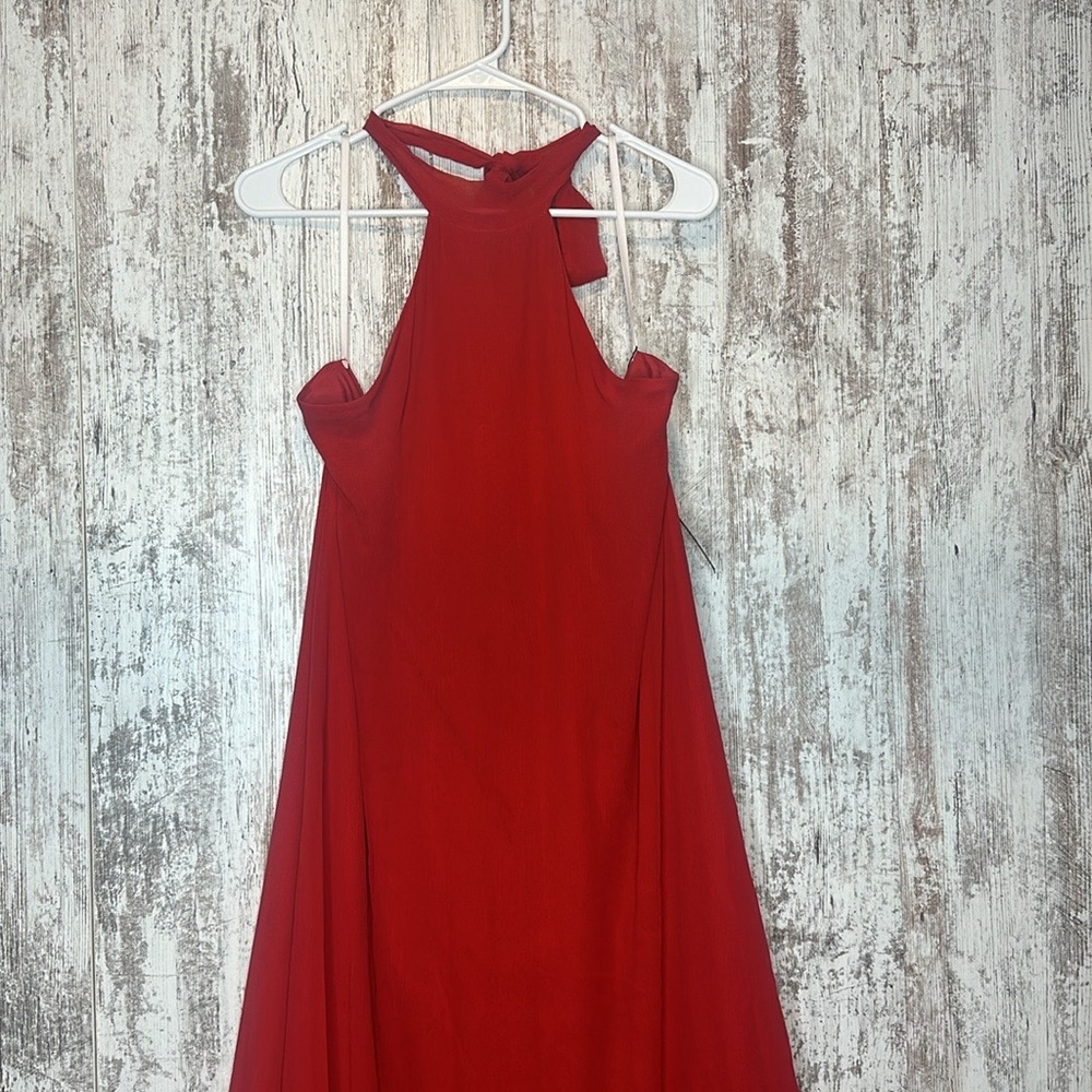 Halston Lizza Chiffon Halter Silk Gown Red Size 14 NWT - Picture 4 of 13